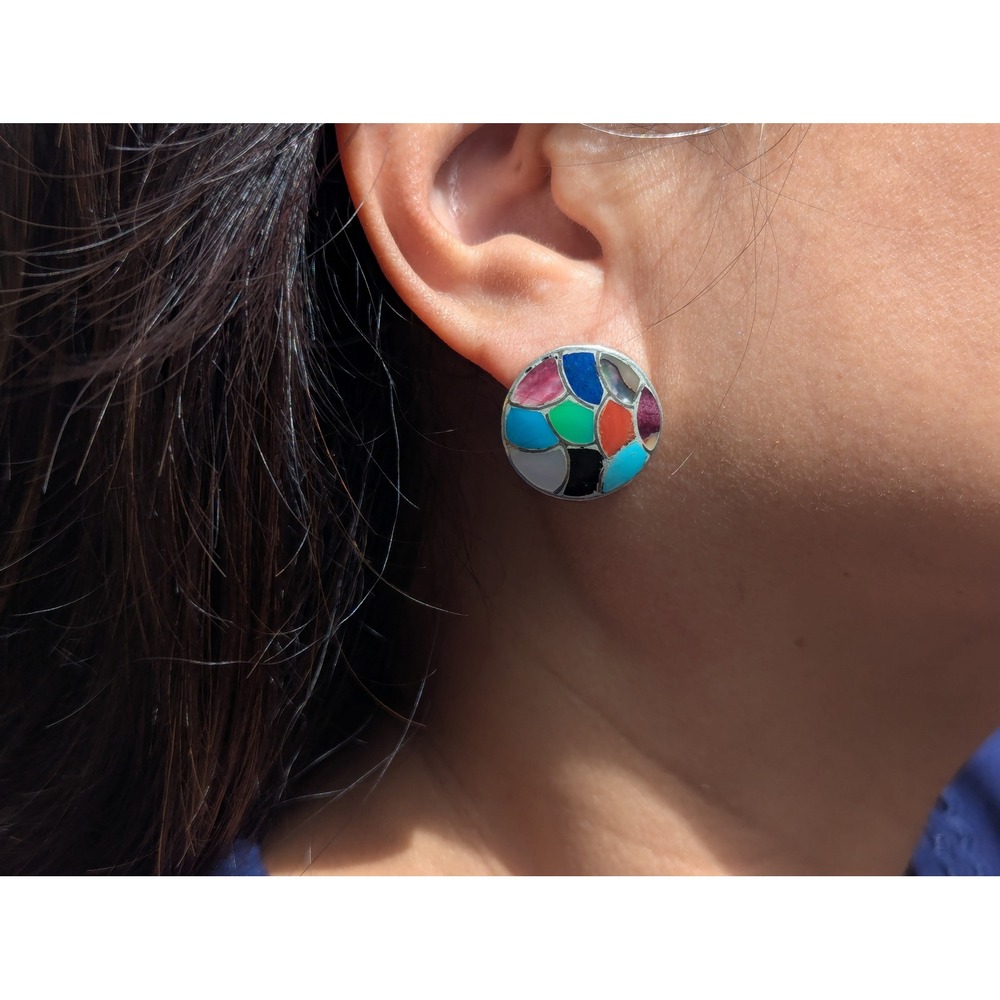 Vintage Native American Jewelry Navajo Earrings Sterling Silver Signed Chapo‎ **